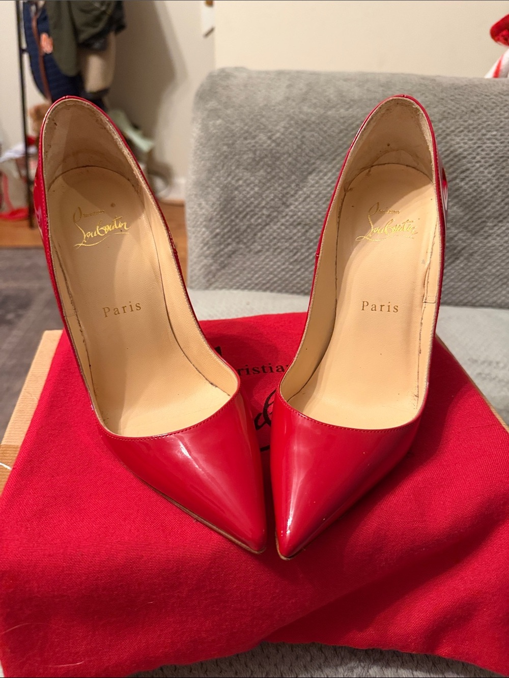 Christian Louboutin Red Patent Pointed-Toe Stiletto Pumps - Picture 11 of 14